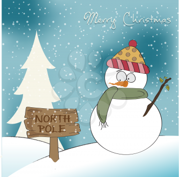 Royalty Free Clipart Image of a Snowman Greeting Card