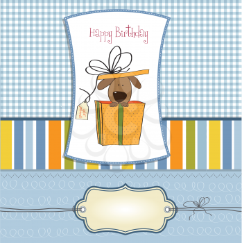 Royalty Free Clipart Image of a Birthday Greeting With a Dog in a Gift