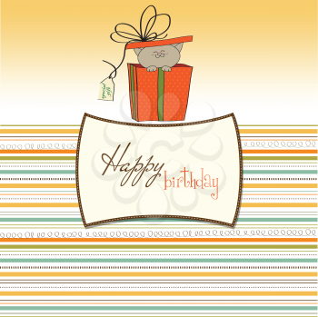 Royalty Free Clipart Image of a Birthday Greeting With a Cat in a Present