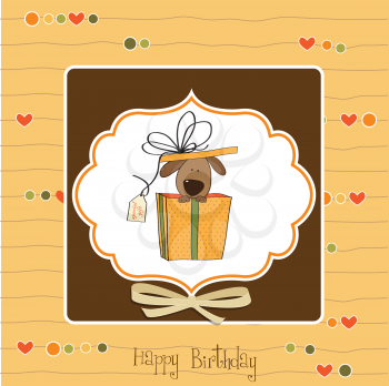 Royalty Free Clipart Image of a Birthday Card With a Dog in a Box