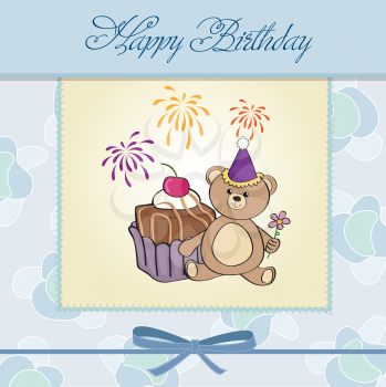Royalty Free Clipart Image of a Birthday Greeting With a Bear