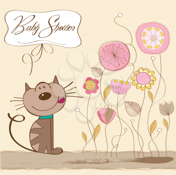 Royalty Free Clipart Image of a Baby Shower Card With a Cat