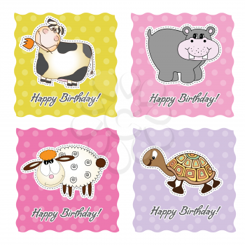 Royalty Free Clipart Image of a Set of Four Animal Birthday Cards