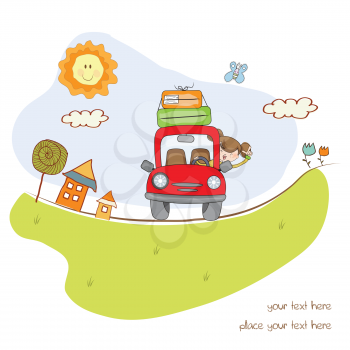 Royalty Free Clipart Image of a Woman Travelling in a Car