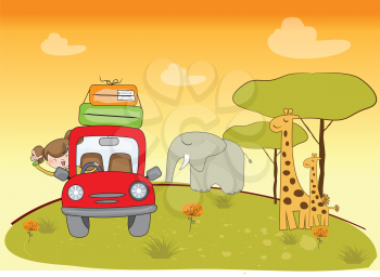 Royalty Free Clipart Image of a girl Travelling in a Car