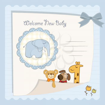 Royalty Free Clipart Image of a Baby Card Announcement With Animals