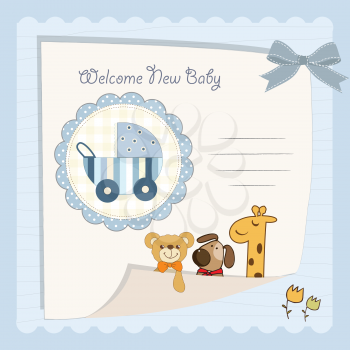 Royalty Free Clipart Image of a Baby Announcement With Animals