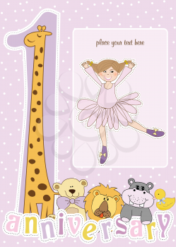Royalty Free Clipart Image of a Ballerina Birthday Card With Animals