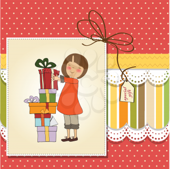 Royalty Free Clipart Image of a Girl With Gifts