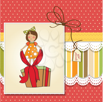 Royalty Free Clipart Image of a Little Girl Tying a Bow
