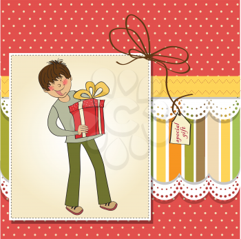 Royalty Free Clipart Image of a Boy Holding a Gift