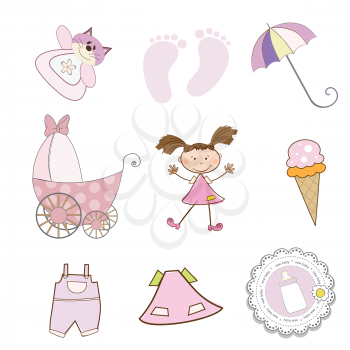 Royalty Free Clipart Image of Baby Girl Items