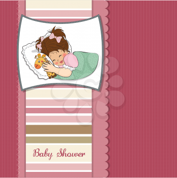 Royalty Free Clipart Image of a Baby Girl With a Giraffe