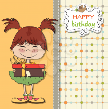 Royalty Free Clipart Image of a Young Girl on a Birthday Greeting