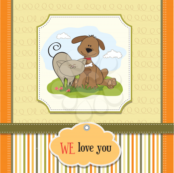 Royalty Free Clipart Image of a Dog and Cat