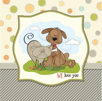 Royalty Free Clipart Image of a We Love You Message With a Dog and Cat