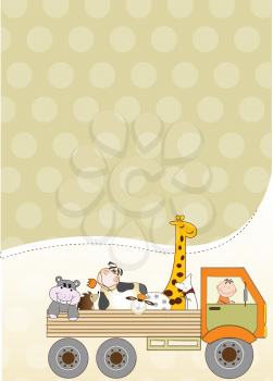 Royalty Free Clipart Image of a Background With a Truck and Animals