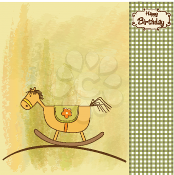 Royalty Free Clipart Image of a Birthday Card With a Rocking Horse