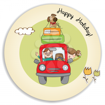 Royalty Free Clipart Image of a Man and Woman on a Road Trip