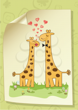 Royalty Free Clipart Image of Giraffes in Love