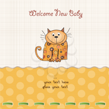 Royalty Free Clipart Image of a Welcome New Baby Card With a Cat on It