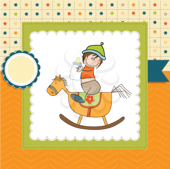 Royalty Free Clipart Image of a Child on a Rocking Horse