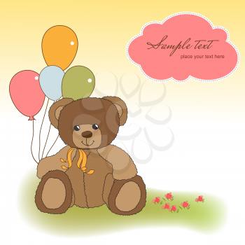 Royalty Free Clipart Image of a Bear Holding Balloons