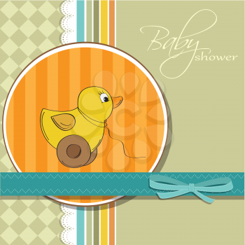 Royalty Free Clipart Image of a Baby Shower Invite With a Toy Duck