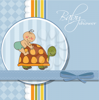 Royalty Free Clipart Image of a Baby Shower Invitation With a Baby and Turtle