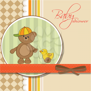 Royalty Free Clipart Image of a Baby Shower Invitation With a Teddy on It