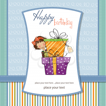 Royalty Free Clipart Image of a Little Girl Holding Presents