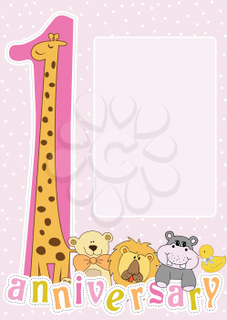 Royalty Free Clipart Image of a First Birthday Card for a Girl
