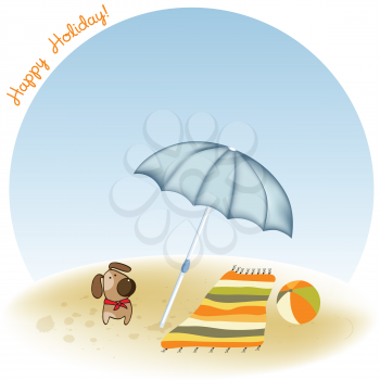 Royalty Free Clipart Image of a Dog at the Beach