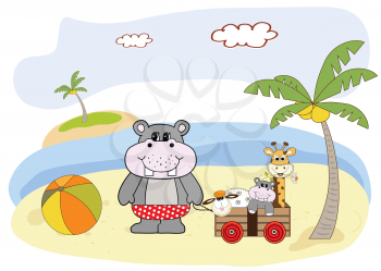 Royalty Free Clipart Image of a Hippo at the Beach