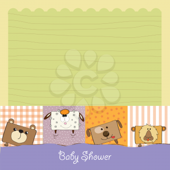 baby shower card with funny cube animals, vector