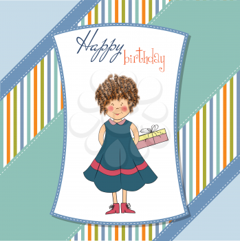 curly young girl she hide a gift, illustration in vector format
