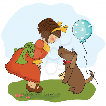 young girl and her dog in a wonderful birthday greeting card