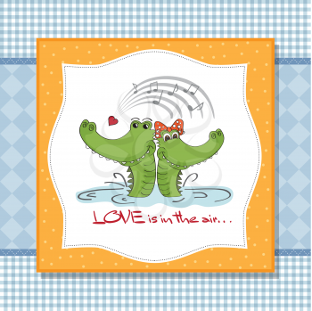 Crocodiles in love.Valentine's day card