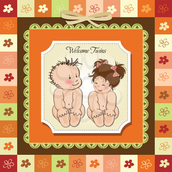 baby twins shower card, vector illustration