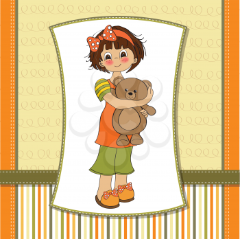 young girl going to sleep with her favorite toy, a teddy bear