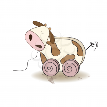 wooden cow toy, vector illustration