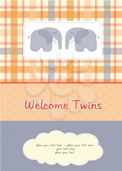 twins baby shower card with two elephants
