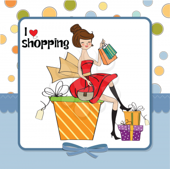 pretty young woman who is happy that she went shopping, vector illustration
