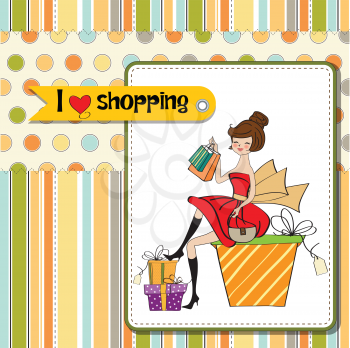pretty young woman who is happy that she went shopping, vector illustration