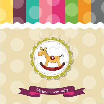 baby shower card with rocking horse vector illustration