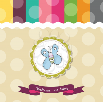 cute baby shower card with butterfly, vector illustration