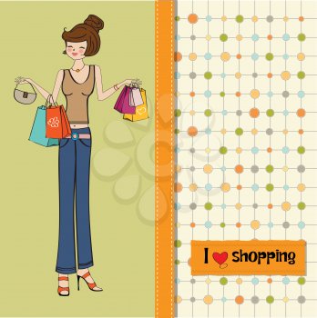 pretty young lady at shopping, illustration in vector format