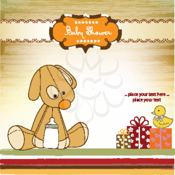 baby shower card with puppy, vector illustration