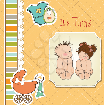 baby twins shower card, vector illustration