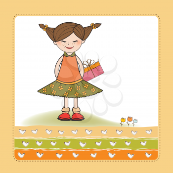 excited young girl she hide a special gift, vector illustration